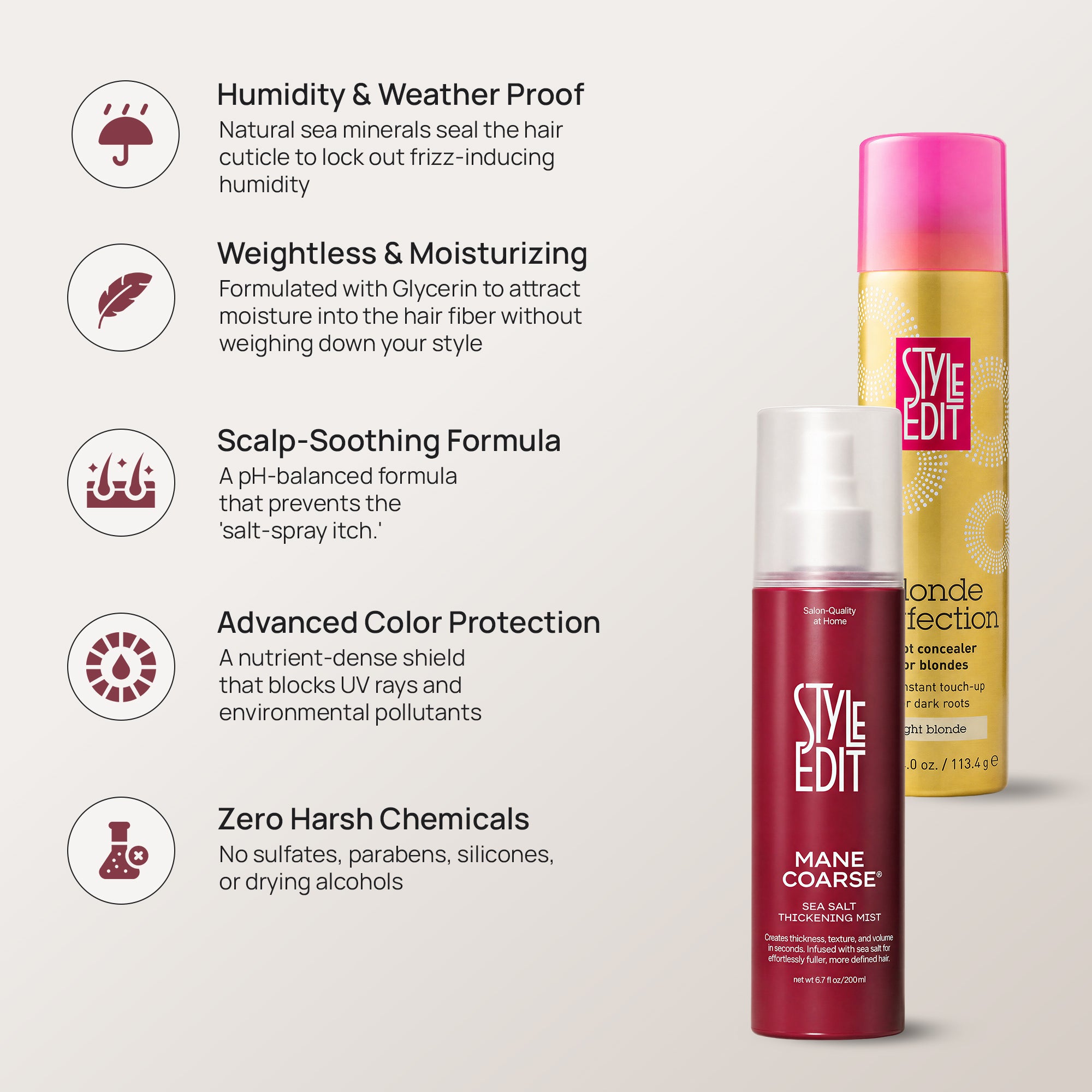 MANE COARSE™ Sea Salt Thickening Mist and Root Concealer Spray