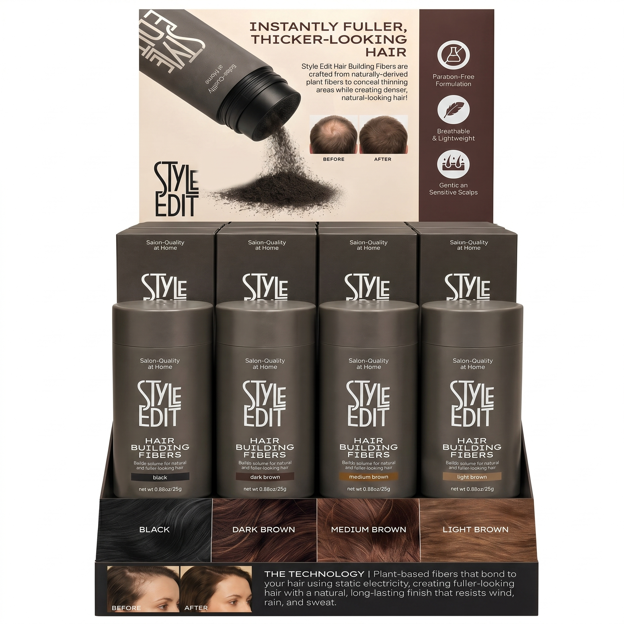 Hair Building Fibers Display - Brunette