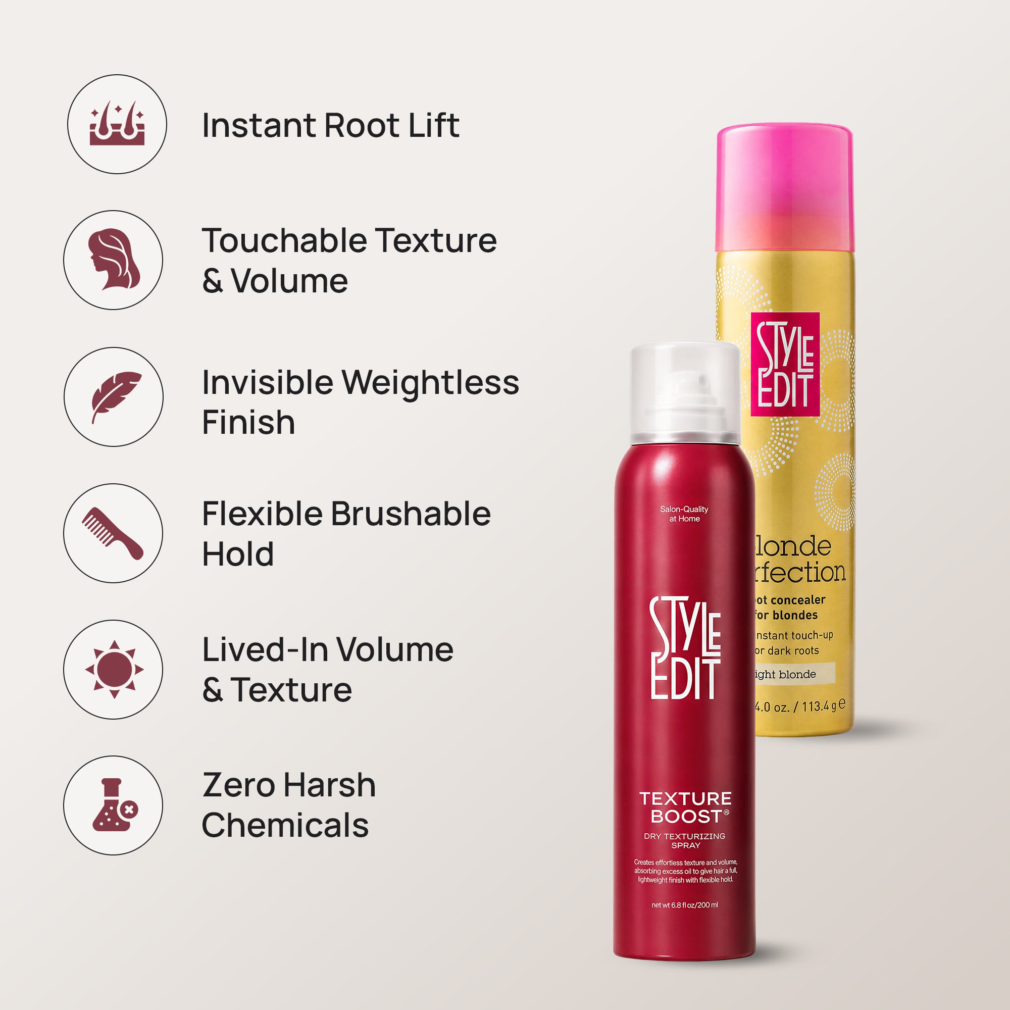 TEXTURE BOOST™ Dry Texturizing Spray and Root Concealer Spray